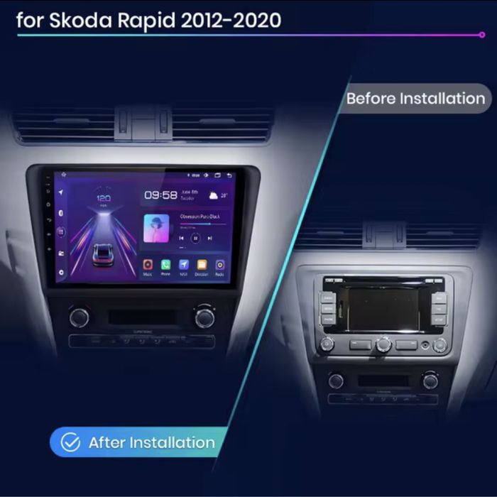 Navigatie Android Skoda Rapid  , Carplay Android Auto + Camera