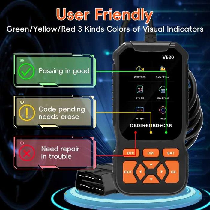 Професионален автомобилен диагностичен кодочетец V520 Full OBD2 EOBD