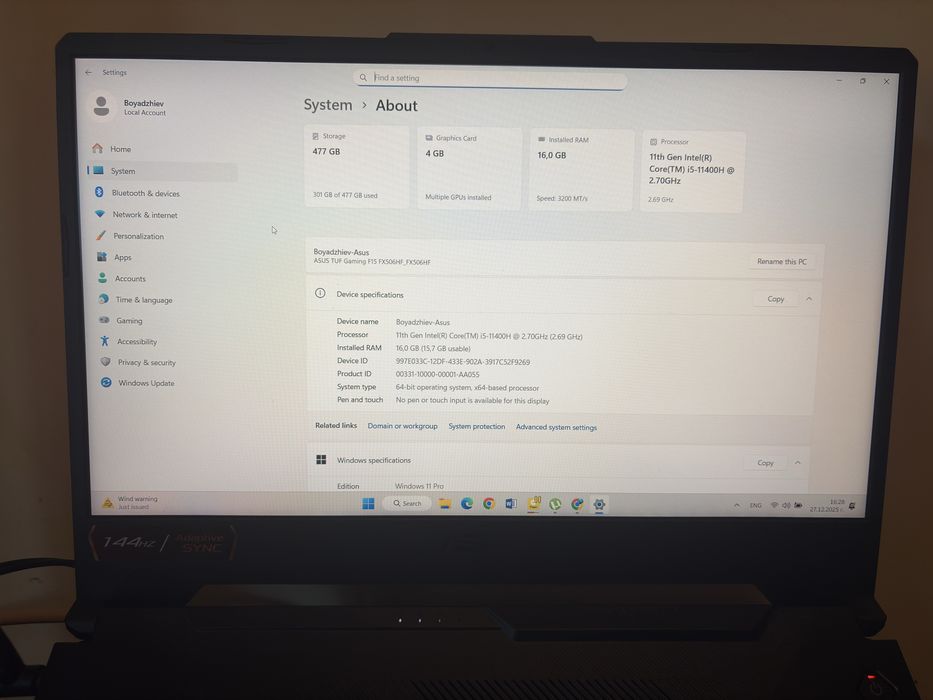 ASUS TUF F15 Gaming  i5 11th gen Nvidia