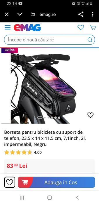 Borseta pentru biciclete cu suport de telefon 23,5 x 14 x 11,5 cm