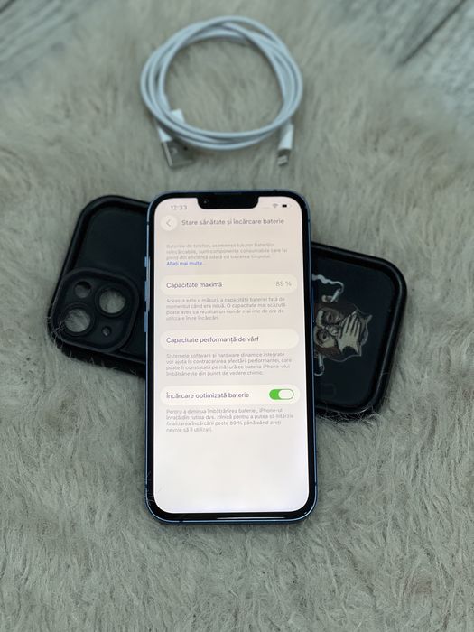 iPhone 13 Blue  • 128GB • 89% baterie • Liber retea • Husa + Cablu