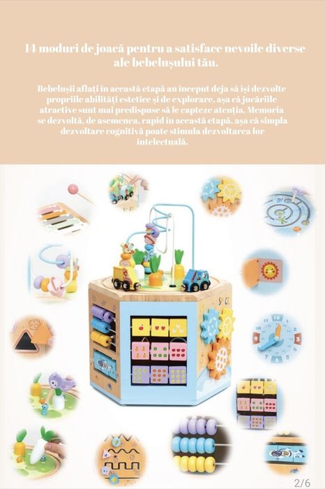 Jucarie din lem Cub Montessori  14 moduri de joaca