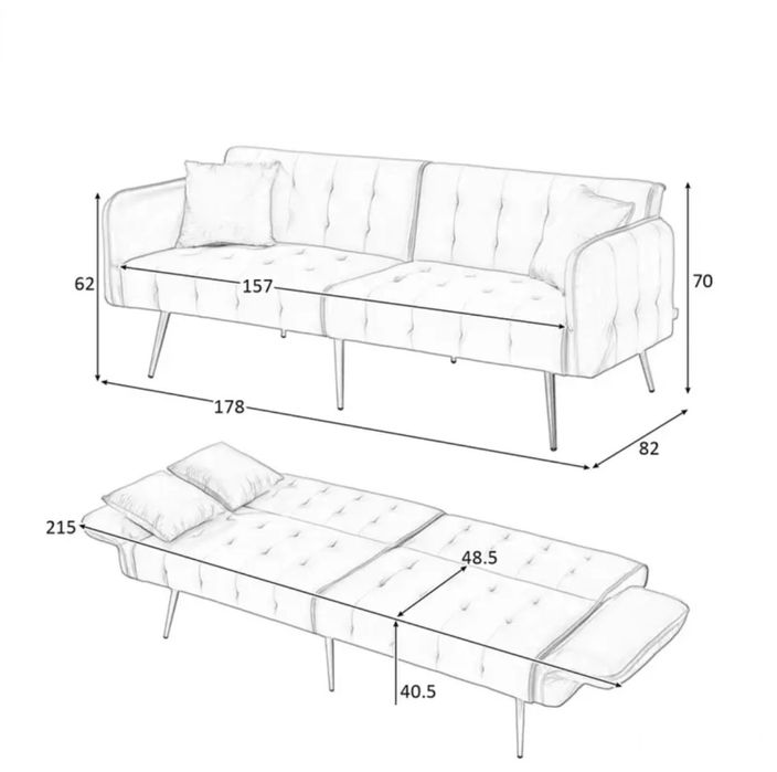 Canapea extensibilă modernă, gri, confortabilă + 2 perne