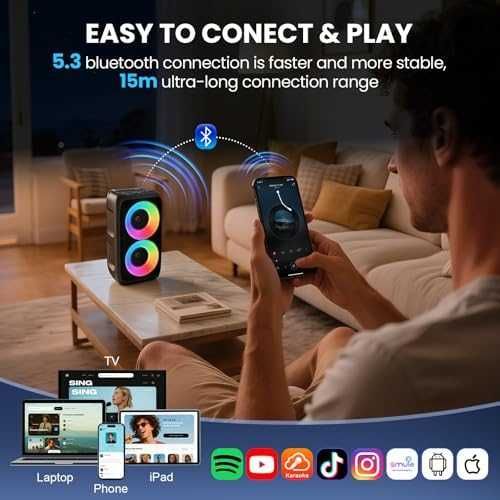 Нова Портативна караоке машина с 2 безжични микрофона Bluetooth USB AUX TF LED