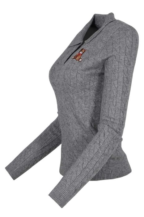 Дамска плетена блуза EXPLOSI 1086-150 сива мече дълги ръкави S/M с яка