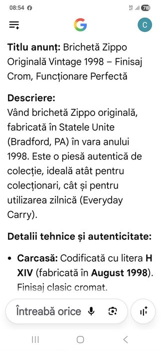 Bricheta ZIppo originala