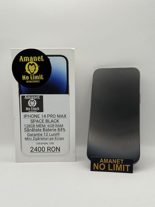 iPhone 14 Pro max 128GB Black Baterie 84% Garantie 1An,AMANET NO LIMIT