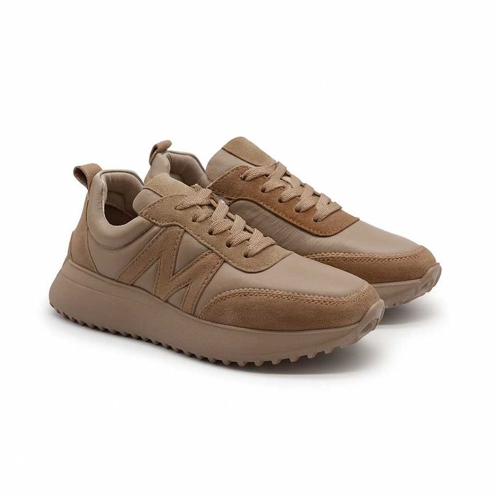 Дамски бежови спортни обувки от естествена кожа и велур