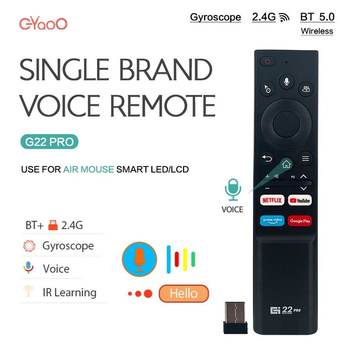 Качественный Пульт G22 PRO BT/2,4G Голосовой USB Двухрежимная воздушна