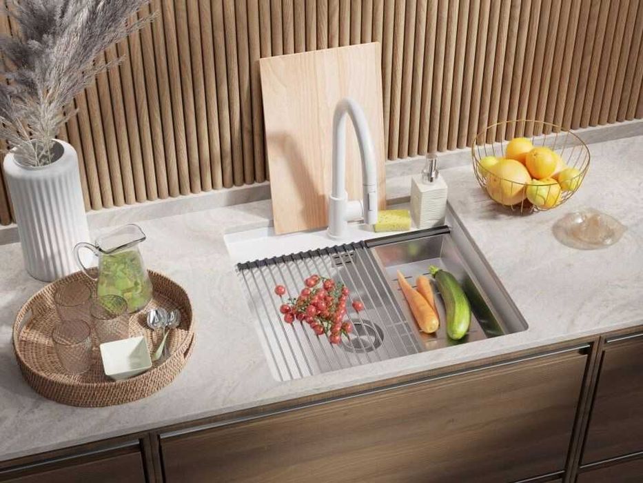 Бяла кухненска мивка за вграждане под плот Берген 60 Low 560x530 мм