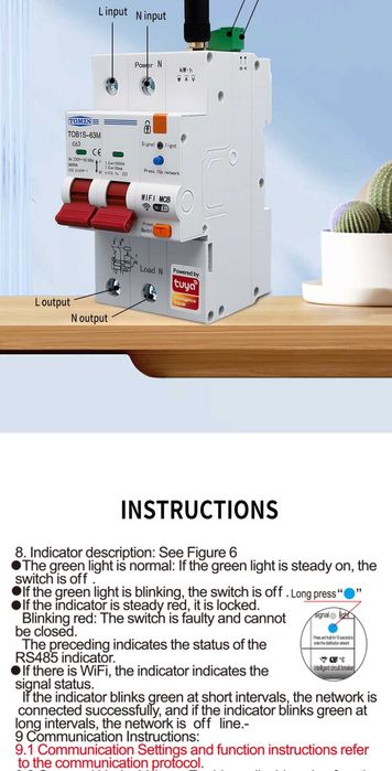 TOMZN TOB1S-63M TUYASmartlife WIFI смартметър RS485