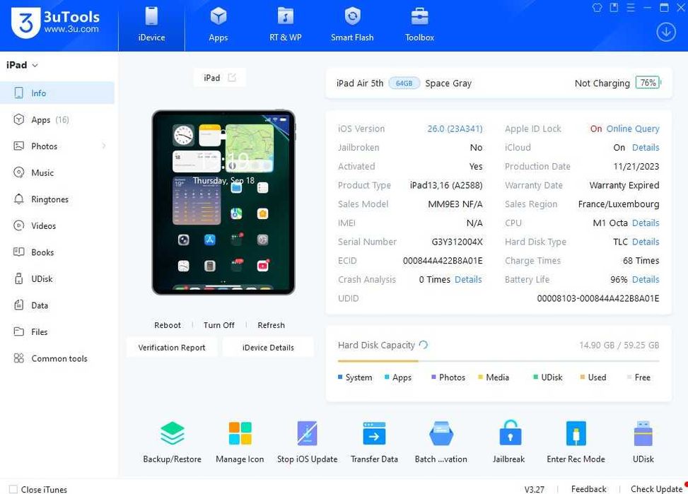 iPad Air 5 (M1) WI-FI 68 cicluri