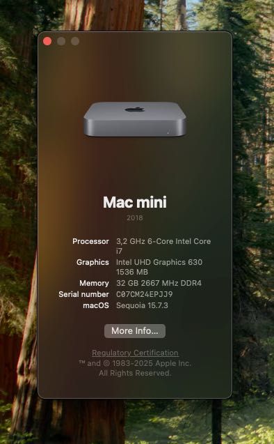 MacMini 2018 i7 32gb 512 ssd 8.1 A1993
