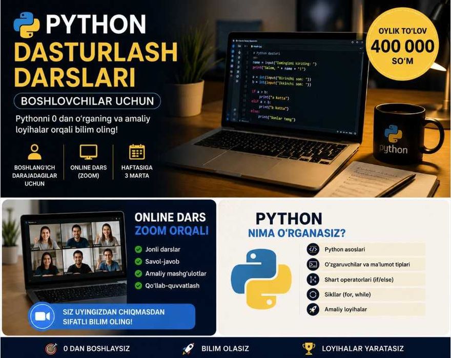 Python boshlovchilar uchun online dars