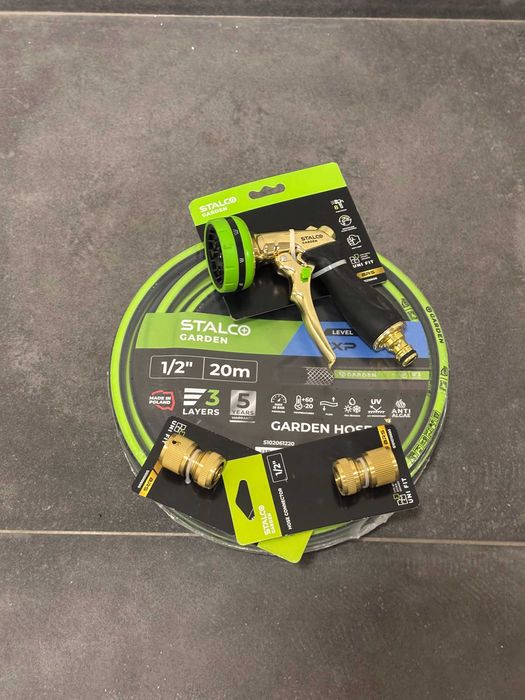 Set Complet Furtun Grădină 1/2" 20m Stalco Garden + Pistol Metalic Alamă și Conectori