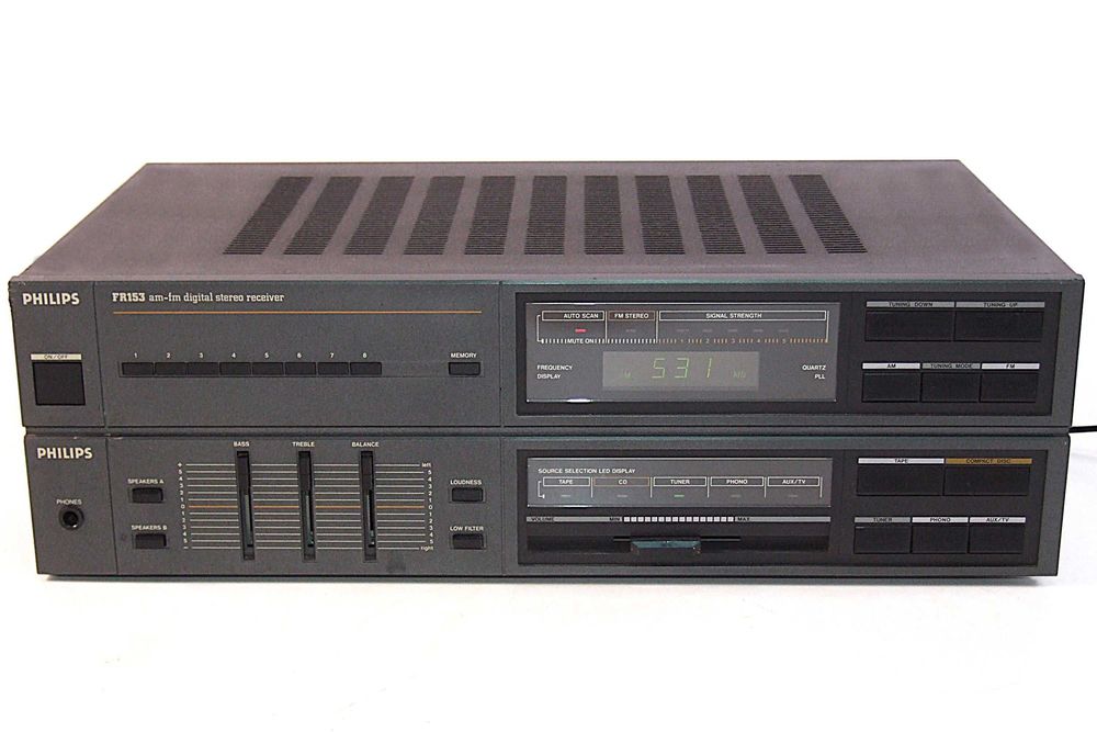 Amplificator (statie) si Tuner (radio) PHILIPS FR153, 4 x 30 W (permite 2 sisteme de boxe), Made in Japan, ca NOU