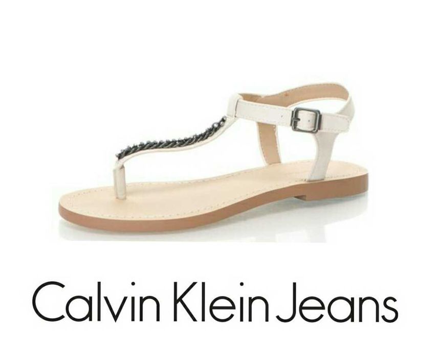 %ПРОМО% CALVIN KLEIN № 40 – Дамски кожени сандали с декоративни камъни