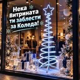 LED коледна елха 150 см със светеща звезда и спираловиден дизайн – студена бяла светлина