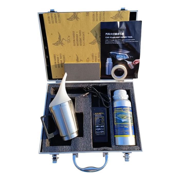 kit restaurare faruri cu polimer lichid 800ml si cana electrica