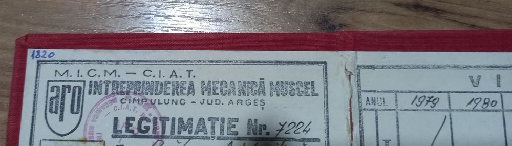 Legitimație angajat Uzina aro Câmpulung Muscel