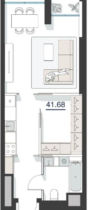 Nest One | 2-комнатная | 41,68 м² | B-блок | Вид на Хилтон
