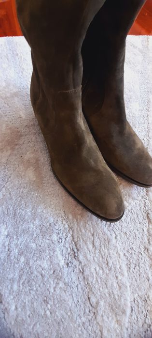 Cizme piele intoarsa lungi kaki