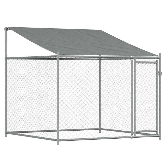 Cușcă pentru câini cu acoperiș și ușă 2x2x2 m, gri oțel galvanizat VidaXL