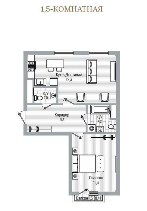 Продается 2х ком квартира, ЖК Кох Ота, ориентир: Лабзак, 54,25м²