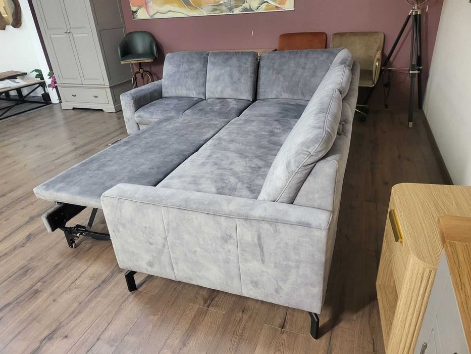 Сив ъглов диван от плат с функция сън MM-ZE1126