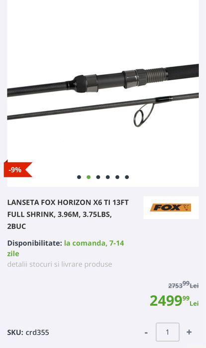 Vand 4 lanseteFox Horizon X6 Ti 13Ft Full Shrink, 3.96m, 3.75lbs, 2buc
