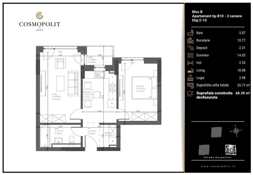 Apartament 2 camere - etaj 6, Bloc B