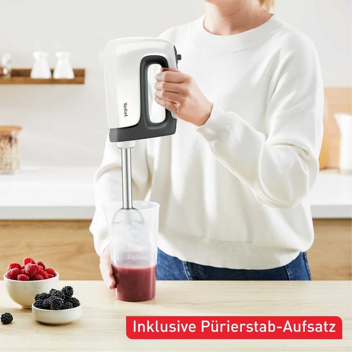 ПРОМО Нов Мощен 2г Гаранция Ръчен Миксер TEFAL PrepMix+ HT462138, 500 W, 5 скорости, Турбо режим, Бял