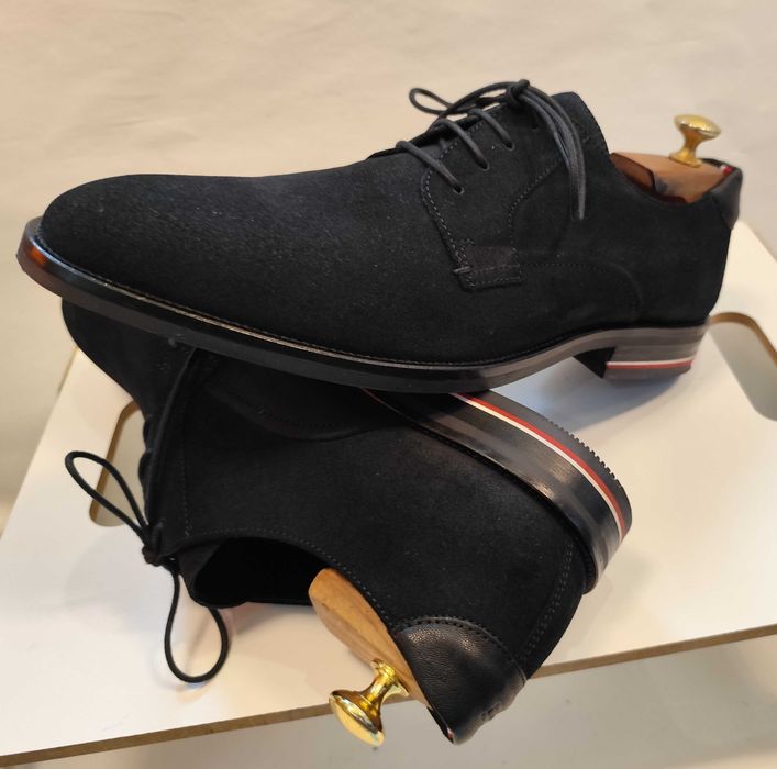 Pantofi derby 44 premium Tommy Hilfiger piele naturala suede navy
