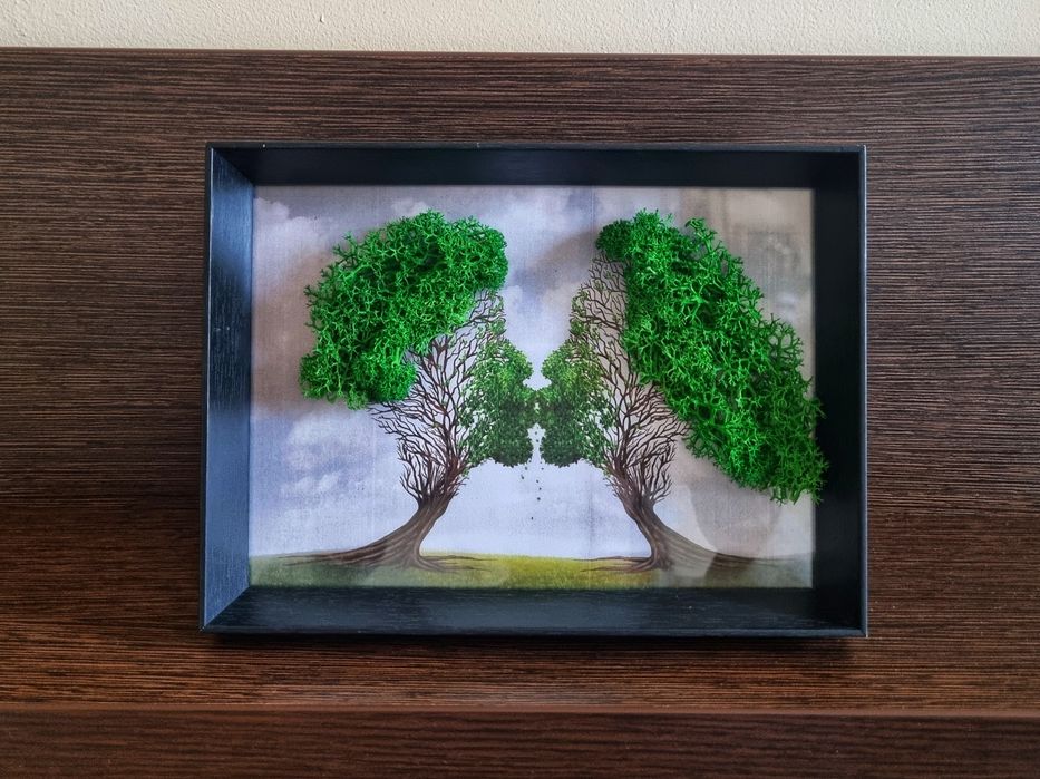 Картина "Kiss me" декорирана с напълно естествен скандинавски мъх