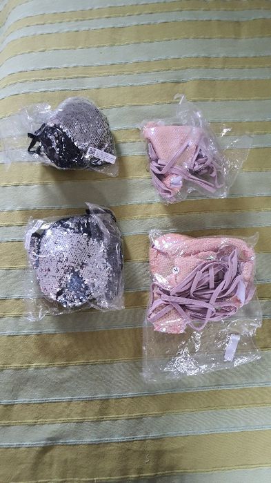 Costum de baie 2 piese cu paiete 2 culori