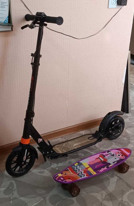 Премиум самокат Scooter Urban с ручным тормозом + скейтборд в подарок