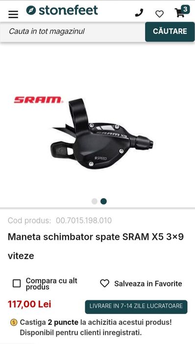 Vănd Set Schimbător Spate și Manetă SRAM X5 - 9 Viteze - NOI în cutie (Dețin Factură)