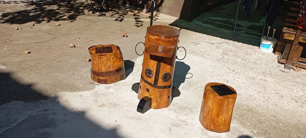 Set rustic stejar masă + 2 scaune.