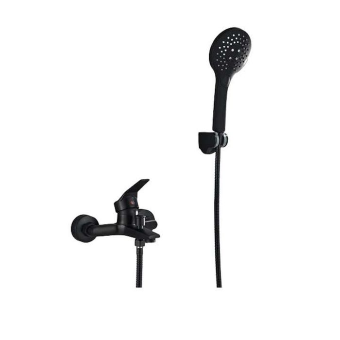 Смесител за баня и душ черен мат за вана с две функции и стенен монтаж