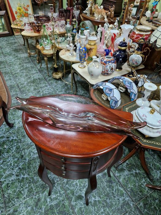 Огромна антикварна италианска кристална фруктиера Мурано