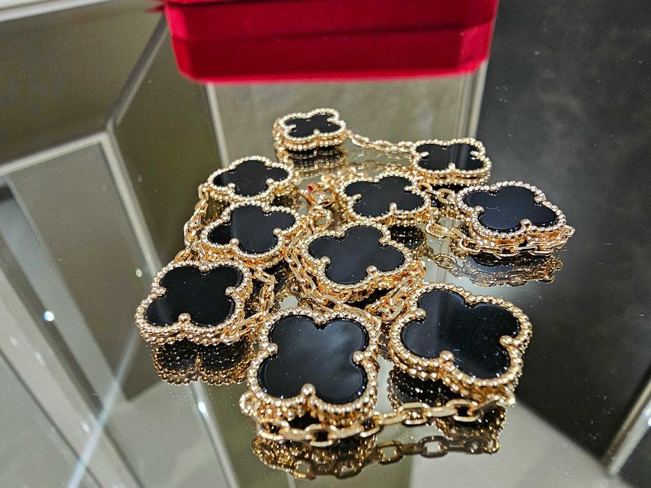 Van Cleef & Arpels VCA Rose Black Onyx 10 Motifs Alhambra Дамско Колие