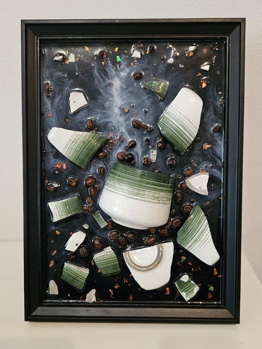 Vand tablou 3D Emerald Brew  cu Ceramica si Rasina Epoxidica