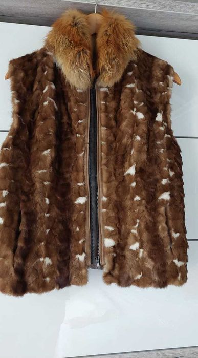 Елек от кожа на естествена лисица с цип, р-р Л