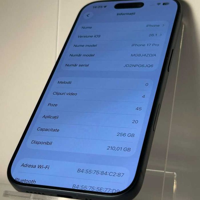 iPhone 17 Pro 256GB Albastru – Baterie 100%, Doar 13 Cicluri, Stare Excelentă