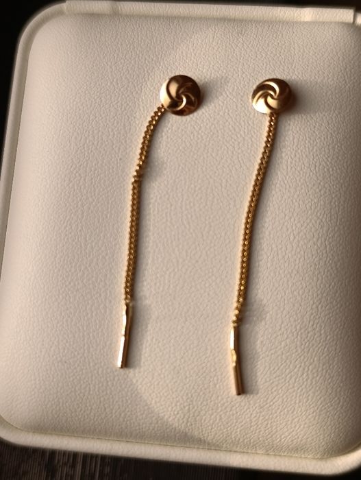 Золотые серьги гвоздики, подвески, Россия, проба 585 вес 1 гр, р 7 см