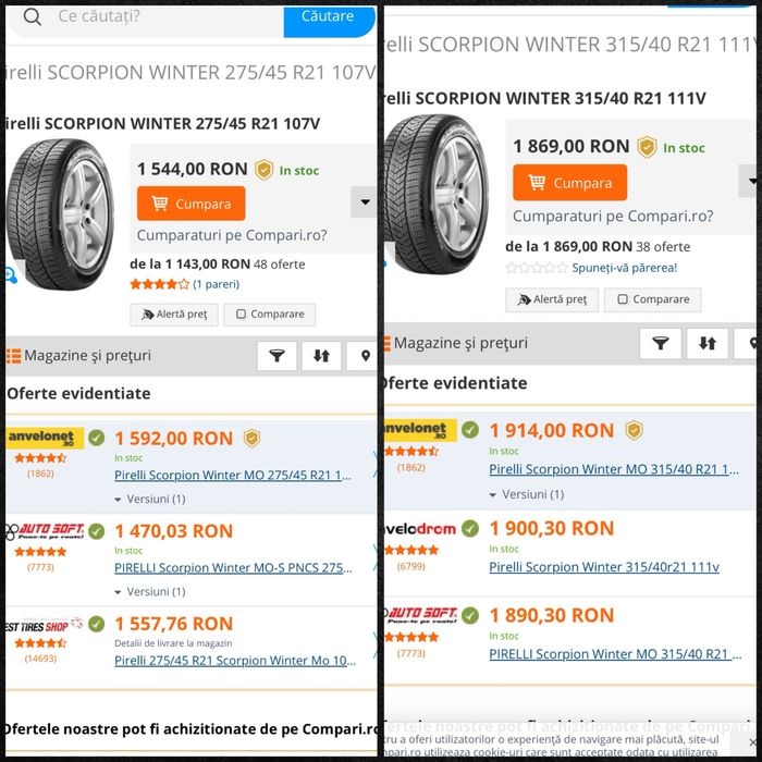 Set 4 Anvelope Iarna PIRELLI SCORPION Winter 315 40 R21 si 275 45 R21