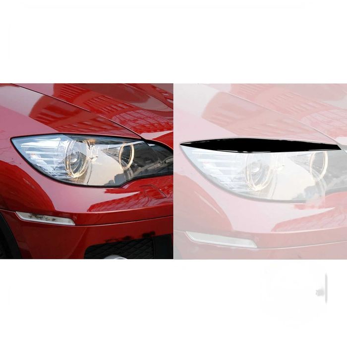 Set 2 Pleoape Faruri Far Adeziv BMW X6 E71 2008 - 2014, Negru Lucios