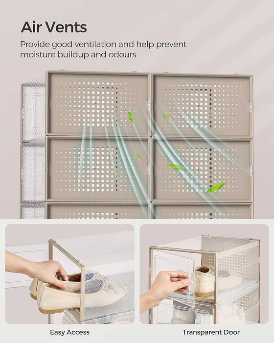 Set 18 cutii pantofi Songmics, stivuibile, bej