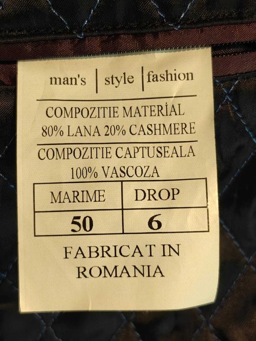 Palton bleumarin de bărbați 80% lână, 20% cașmir