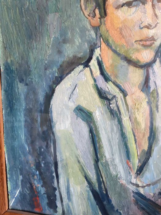 Tablou Traian Brădean – Portret de tânăr, ulei pe carton, semnat